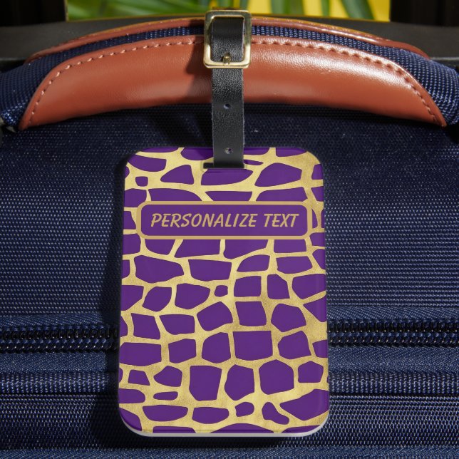 Personalised Purple Gold Luggage Tag (Front Insitu 2)