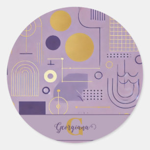 Personalised Purple & Gold Scandinavian Minimalist Classic Round Sticker