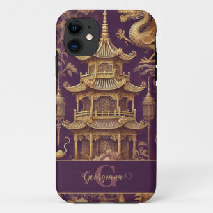 Personalised Purple & Gold Victorian Chinoiserie iPhone 11 Case
