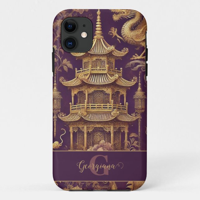 Personalised Purple & Gold Victorian Chinoiserie Case-Mate iPhone Case (Back)