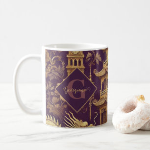 Personalised Purple & Gold Victorian Chinoiserie Coffee Mug