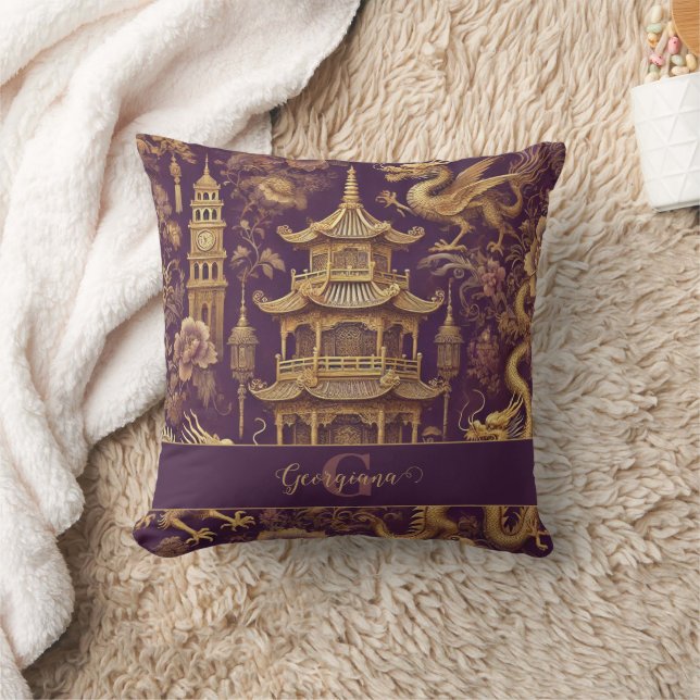 Personalised Purple & Gold Victorian Chinoiserie Cushion (Blanket)