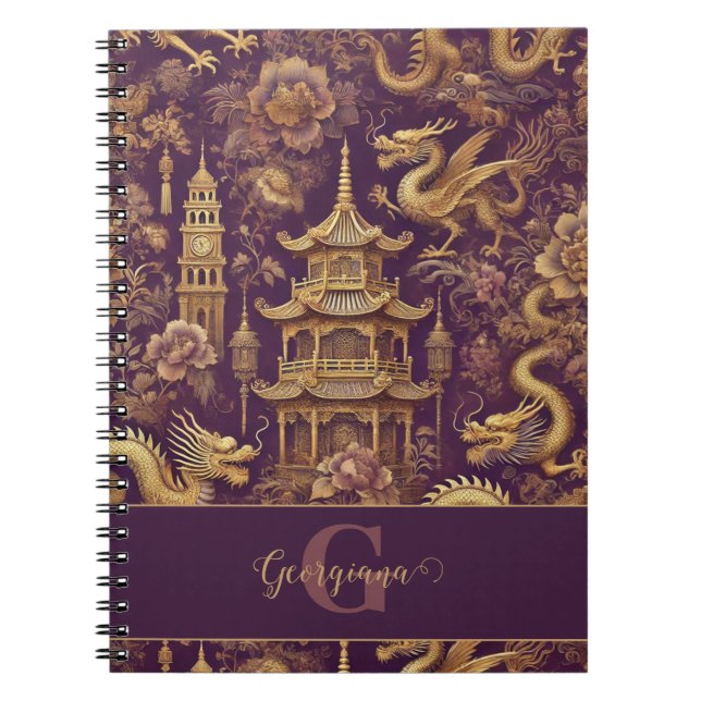 Personalised Purple & Gold Victorian Chinoiserie Notebook (Front)