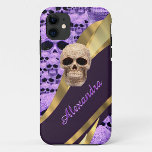 Personalised purple gothic skull iPhone 11 case