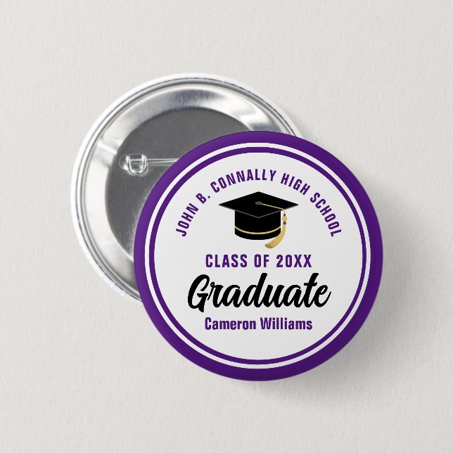 Personalised Purple Graduate 2025 Graduation Party 6 Cm Round Badge (Front & Back)