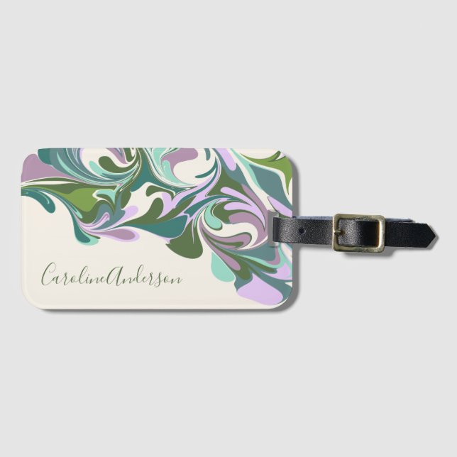 Personalised Purple Green Abstract Bridal Favour Luggage Tag (Front Horizontal)