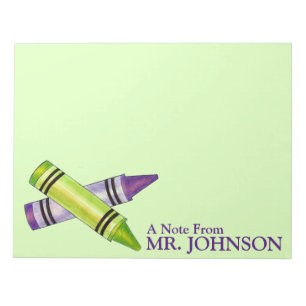 Personalised Purple Green Crayon Teacher Education Notepad