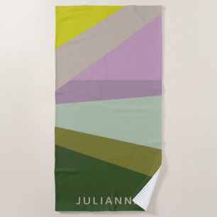 Personalised Purple Green Geometric Bachelorette  Beach Towel