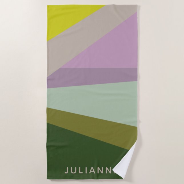 Personalised Purple Green Geometric Bachelorette  Beach Towel (Front)