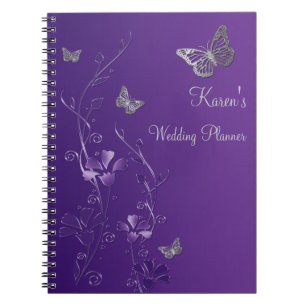Personalised Purple Grey Butterfly Floral Notebook