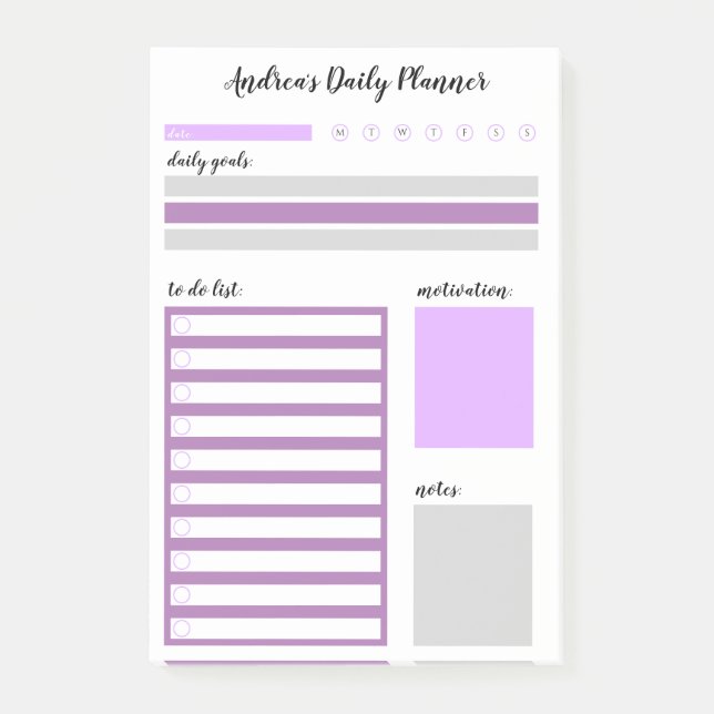 Personalised Purple Grey Daily Planner Post-it Notes (Front)