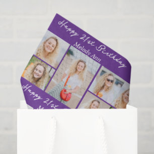 Personalised Purple Happy Birthday Photo Collage Tissue Paper