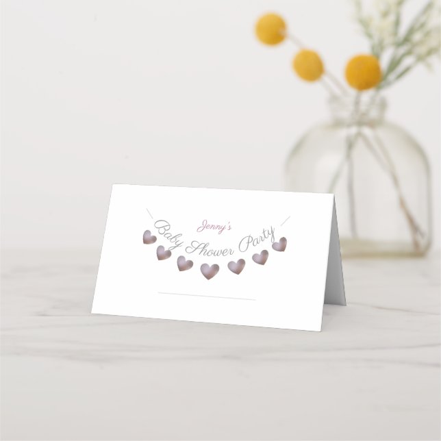 Personalised purple heart baby shower placecards (Front)