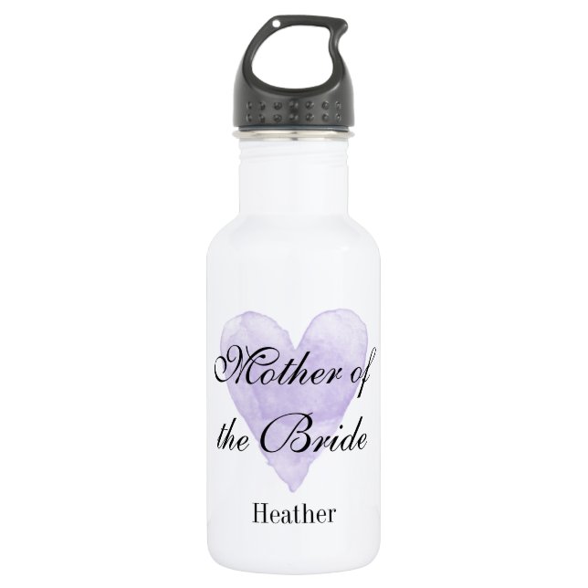 Personalised purple heart wedding water bottles (Front)