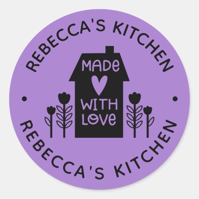 Personalised Purple Homemade With Love Classic Rou Classic Round Sticker (Front)