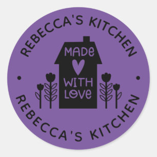 Personalised Purple Homemade With Love Classic Round Sticker