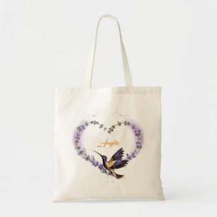 Personalised Purple Hummingbird Heart Tote Bag