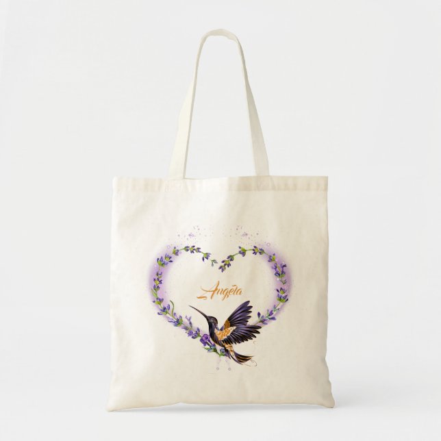 Personalised Purple Hummingbird Heart Tote Bag (Front)