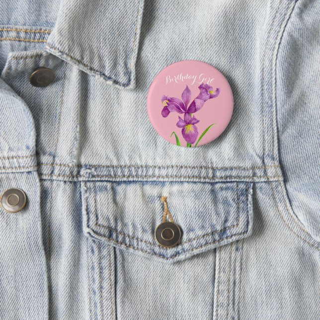 Personalised Purple Iris Botanical Floral Badge (In Situ)