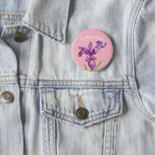 Personalised Purple Iris Botanical Floral Badge