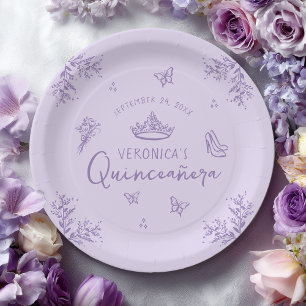 Personalised Purple Lavender Quinceanera Paper Plate