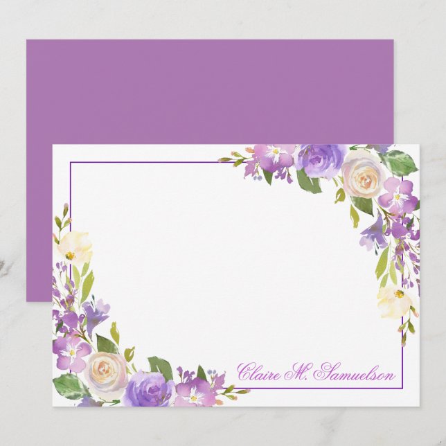 Personalised Purple Lavender Watercolor Floral Card (Front/Back)
