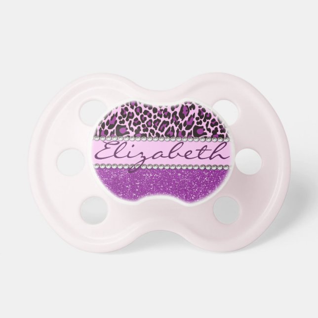 Personalised Purple Leopard Print Glitter Dummy (Front)