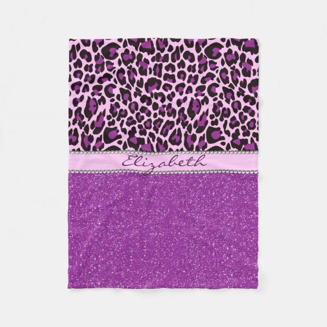 Personalised Purple Leopard Print Glitter Fleece Blanket (Front)