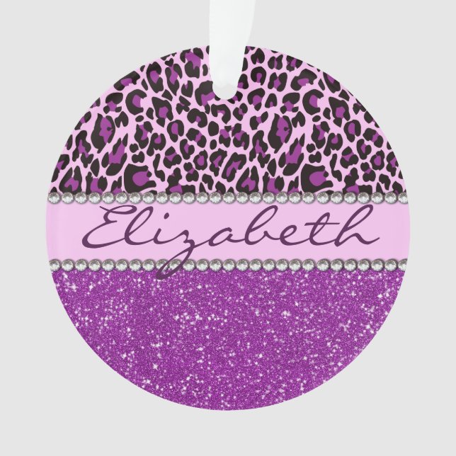 Personalised Purple Leopard Print Glitter Ornament (Front)