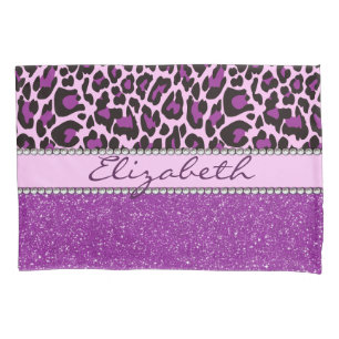 Personalised Purple Leopard Print Glitter Pillowcase