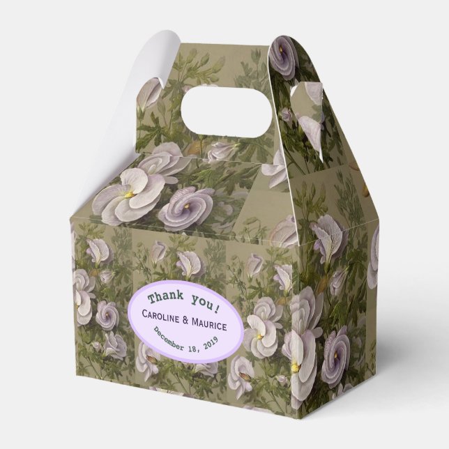 Personalised Purple Lilac Hibiscus Covered Wedding Favour Box (Front Side)