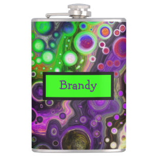 Personalised Purple, Lime Green, Black Fluid Art Hip Flask