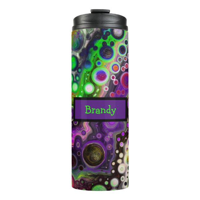 Personalised Purple, Lime Green, Black Fluid Art   Thermal Tumbler (Front)