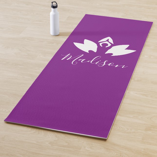 Personalised, Purple Lotus and Yoga Pose silhouett Yoga Mat (In Situ)