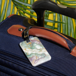 Personalised Purple Mauve Pink Green Gold Marble Luggage Tag