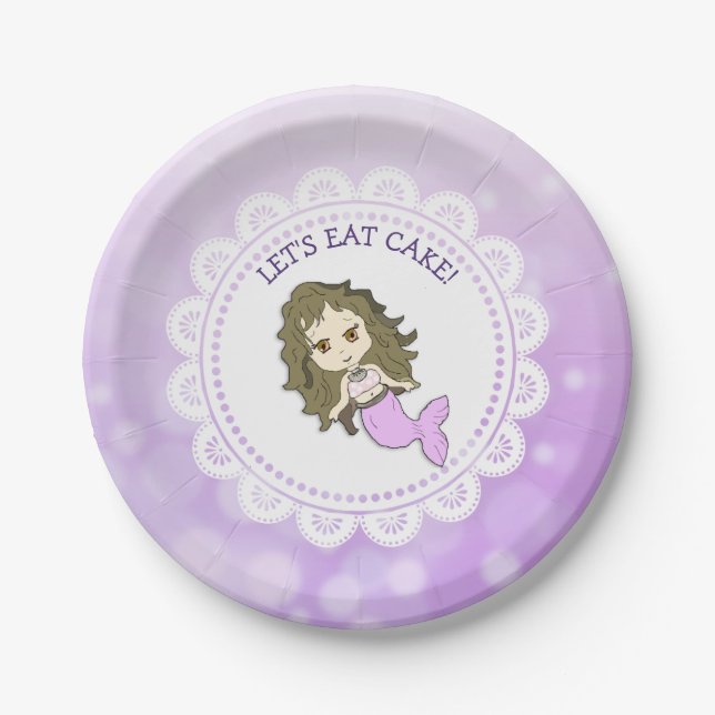 Personalised Purple Mermaid Birthday Cake Plates (Front)