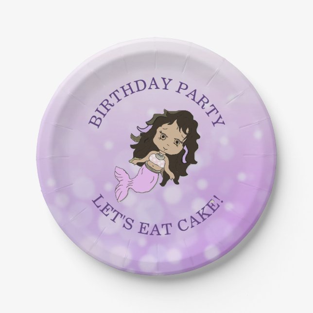 Personalised Purple Mermaid Birthday Cake Plates (Front)
