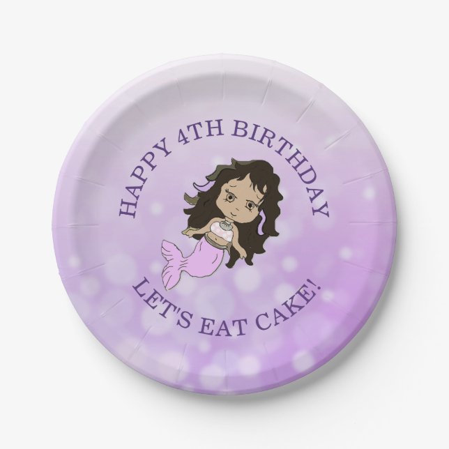 Personalised Purple Mermaid Birthday Cake Plates (Front)