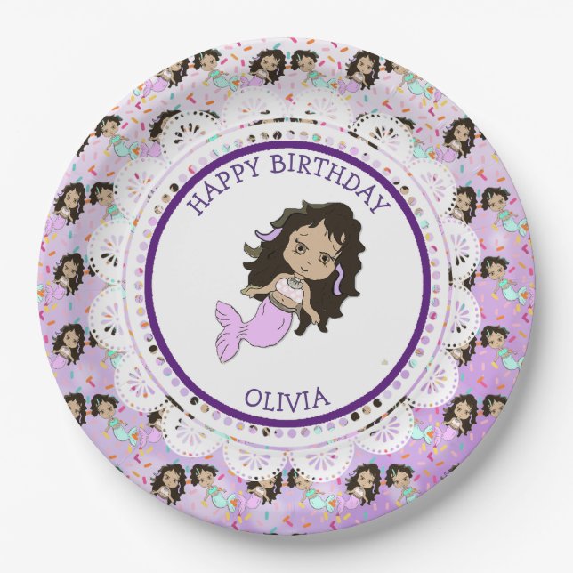 Personalised Purple Mermaid Birthday Plates (Front)