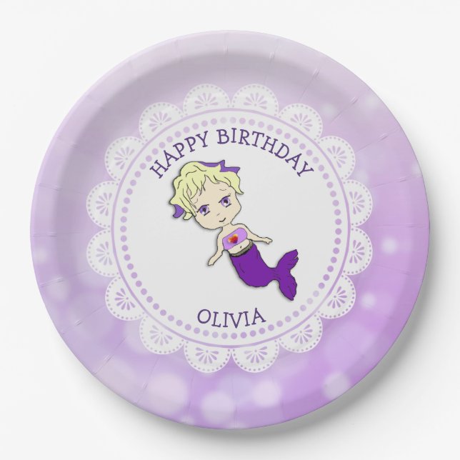Personalised Purple Mermaid Birthday Plates (Front)