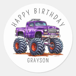 Personalised Purple Monster Truck Birthday Gift Classic Round Sticker
