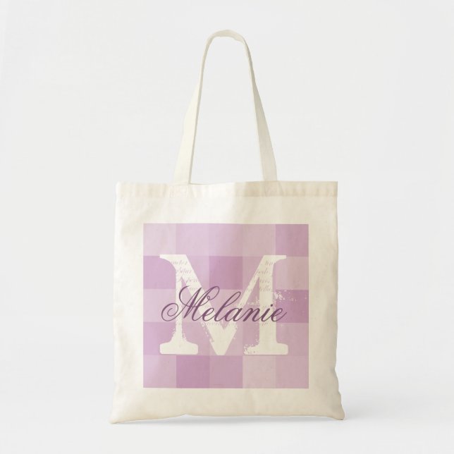 Personalised purple mosaic name monogram tote bag (Front)
