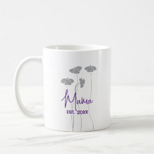 Personalised Purple Mug with grey flowers for Mum