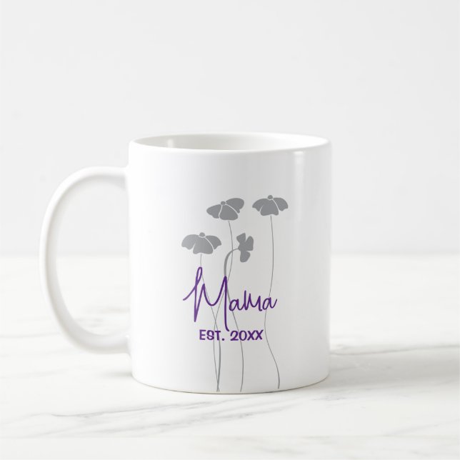 Personalised Purple Mug with grey flowers for Mum (Left)