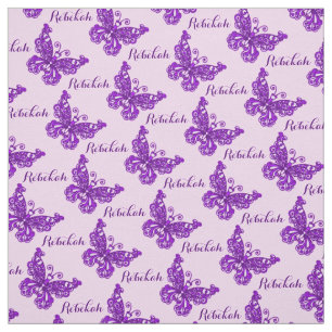 Personalised purple name butterfly inked pattern fabric