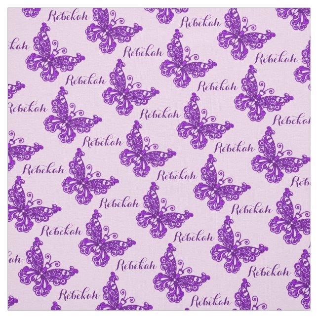 Personalised purple name butterfly inked pattern fabric (Swatch)
