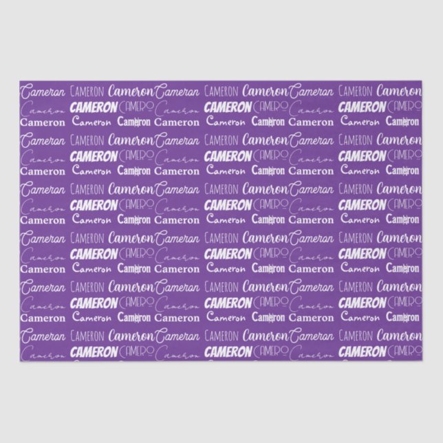 Personalised Purple Name Font Collage Typography Tissue Paper (Front)