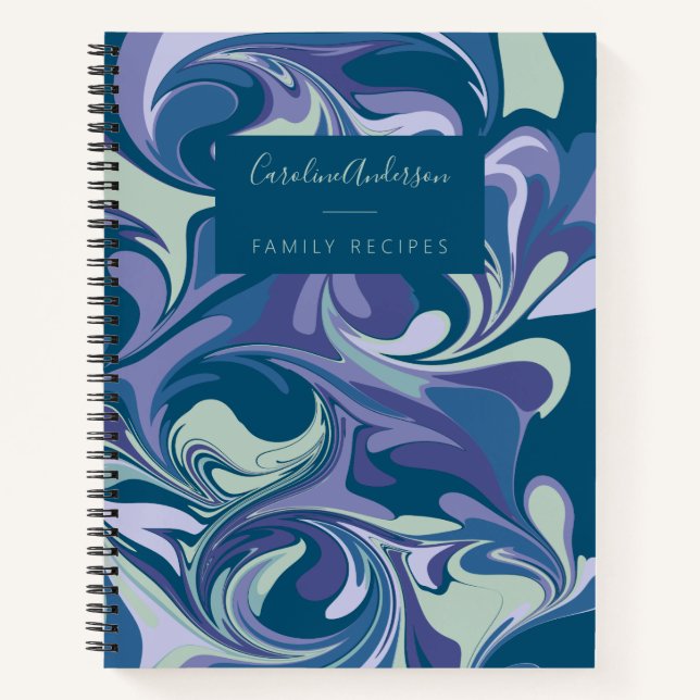Personalised Purple Navy Marbled Family Recipe Notebook (Front)