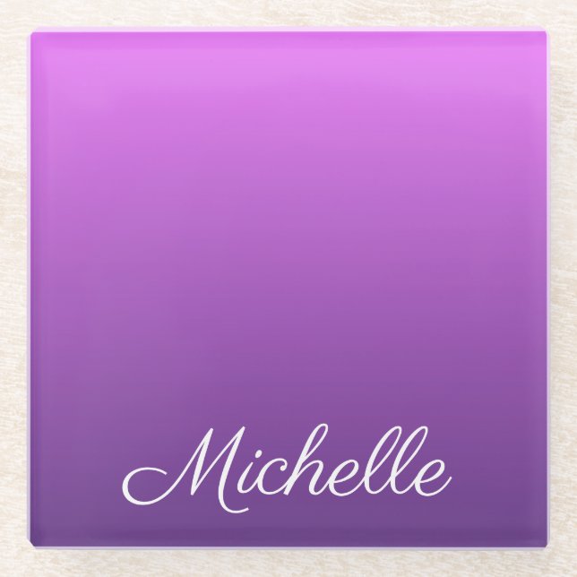 Personalised purple ombre glass coaster (Front)
