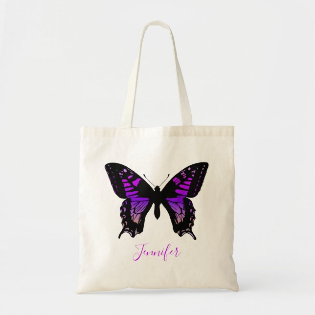 Personalised Purple Ombre Wing Butterfly Tote Bag (Front)